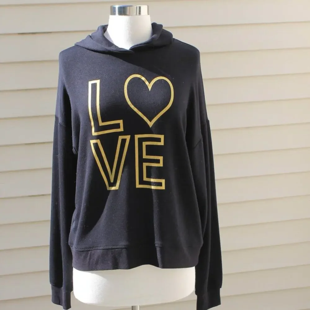 Marled Women's Black Hoodie Sweatshirt Love Graphic Size Medium - Picture 10 of 14